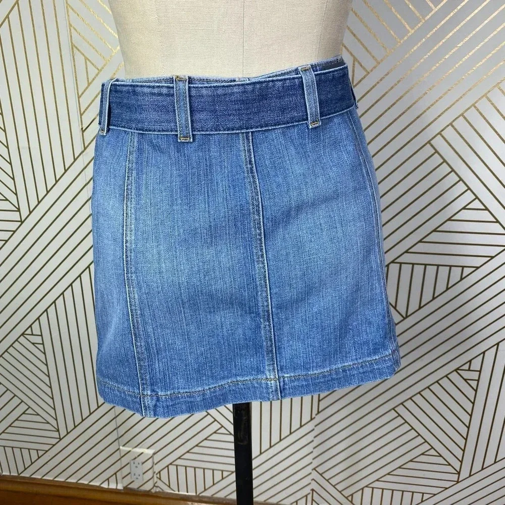 Carmar Belted Zip Front‎ Denim Jean Mini Skirt in Blue Size US 27